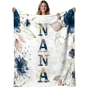 1Pc Floral Nana Soft Warm Flannel Blanket - Elegant Multicolor Flower Bedspread Suitable For Sofa, Bed, Living Room - - Cozy Bed Covering, Machine Washable, Christmas & Fall Decorations, 280GSM