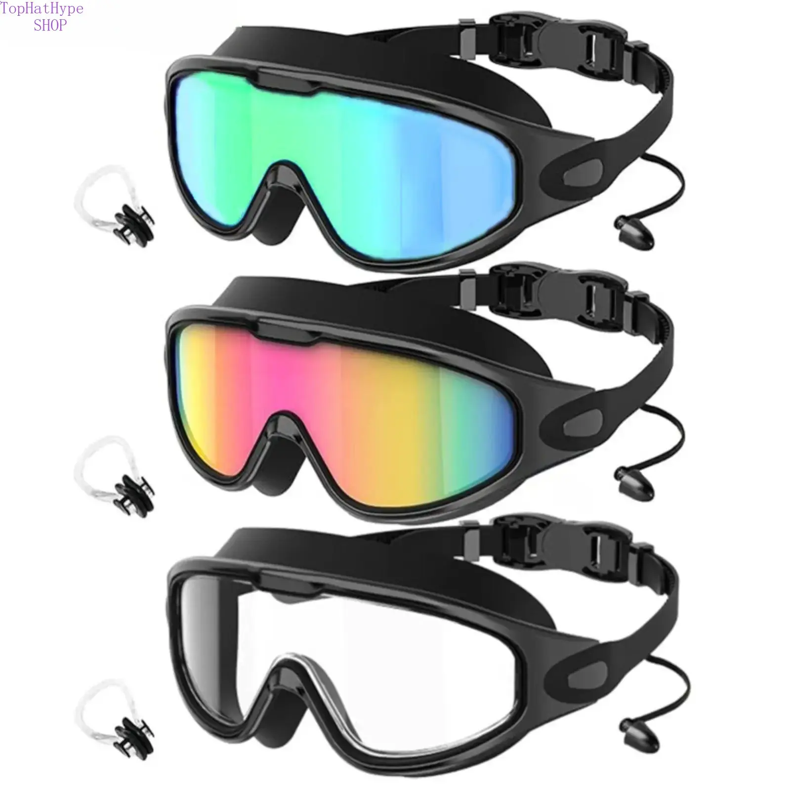 Swimming Goggles 3-Pack Waterproof Set for Adults & Youth, Classic Flexible Silicone Frame with Leakproof, Anti-Fog, Anti-Scratch & UV Resistant Lenses, Portable