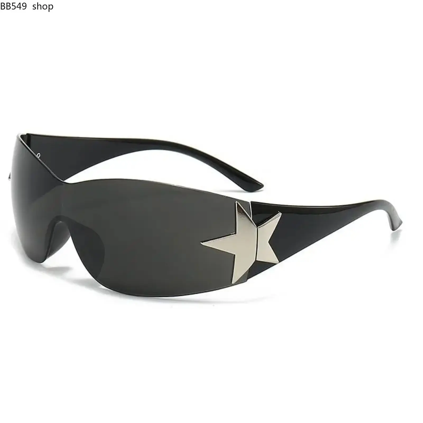 Y2K Rimless Star Sunglasses, One-Piece Wrap Around Frame with Edgy Punk Style, UV Protection Fashion Eyewear for Men & Women, Retro Streetwear Accessory for Party, Travel & Daily Wear