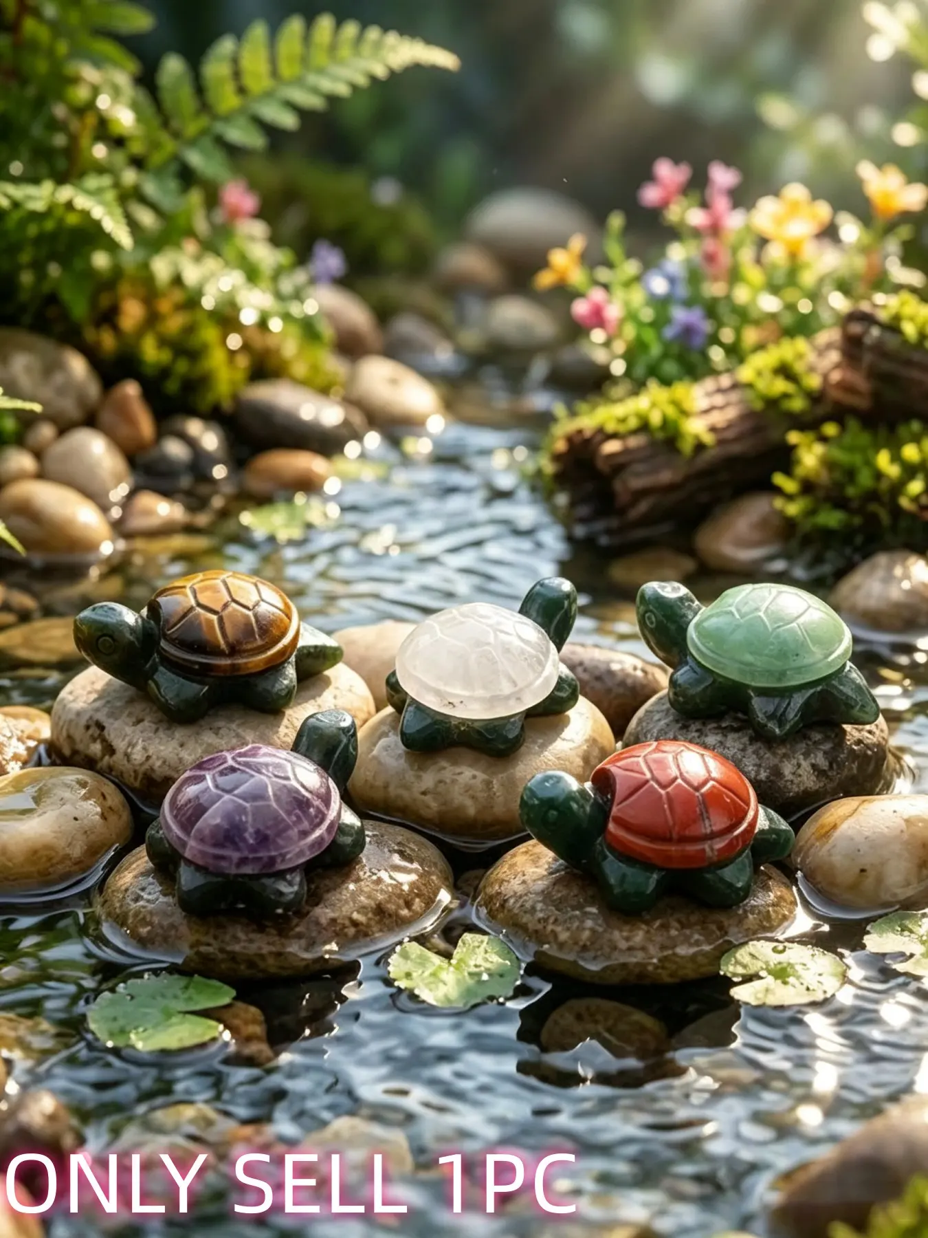 Adorable hand-carved natural crystal turtle statue ornament, mixed gem turtle healing positive energy pocket crystal stone, lucky longevity crystal animal gift suitable for spiritual witches' home desks or car decorations