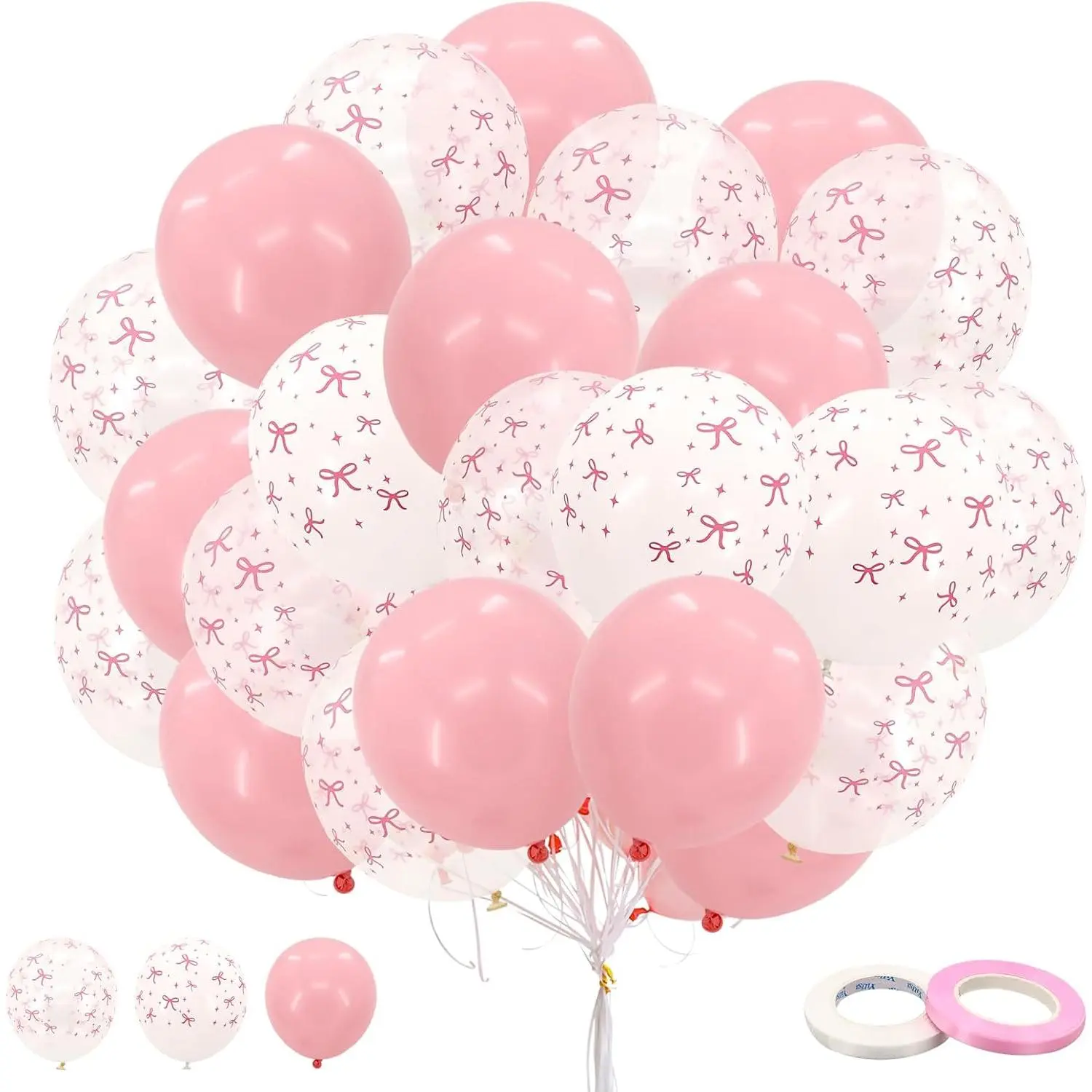 80 count Bow Balloons,  Bow Balloons, 12 Inch With 2 Rolls 393 Inch Ribbon for Girls Women Bows Themed Party Decorations  Birthday Party  Shower Bridal Decorations