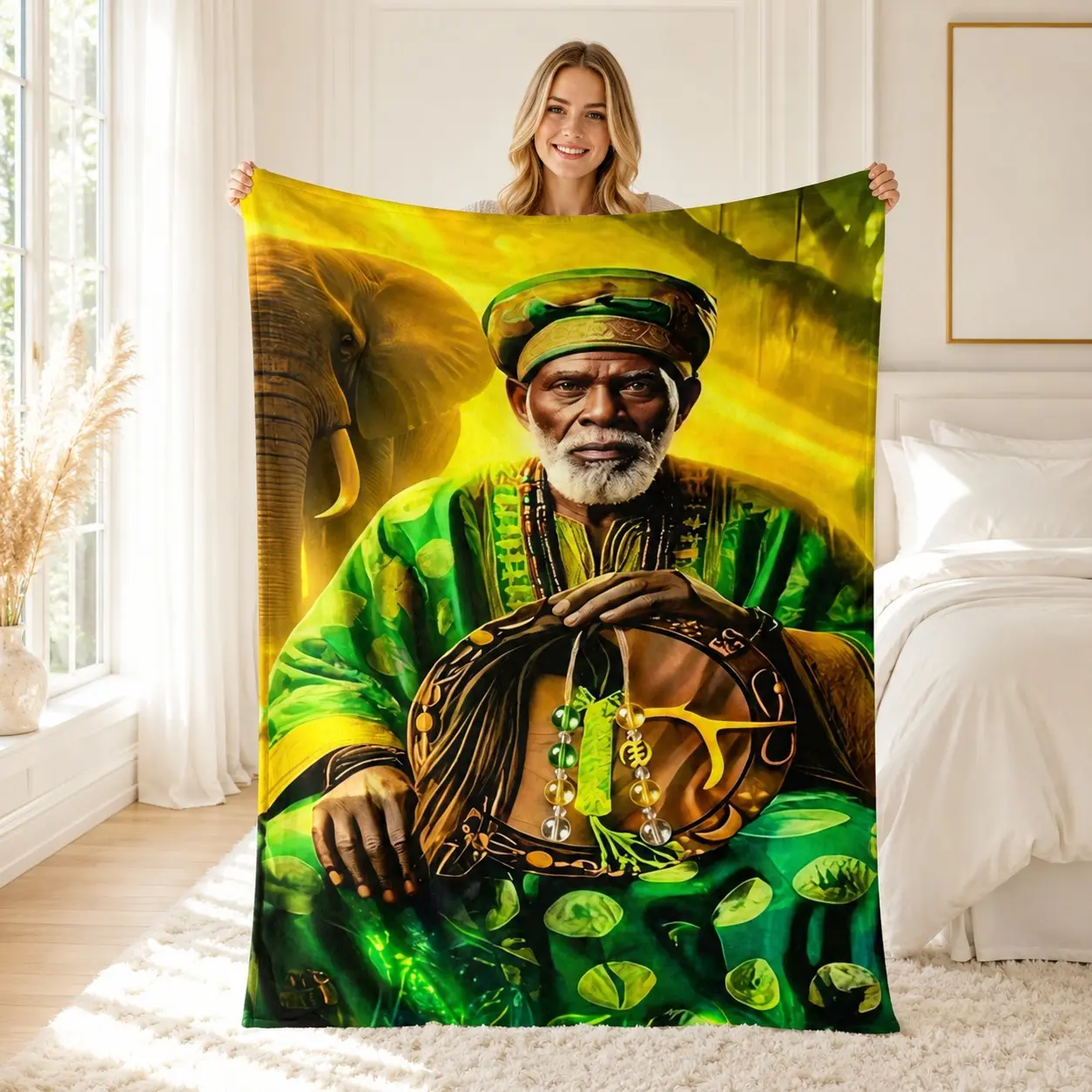 African Cultural Flannel Blanket, Soft Warm Cozy Nap Blanket, Sofa Bed Office Home Throw, Ethnic Gift Decorative Blanket