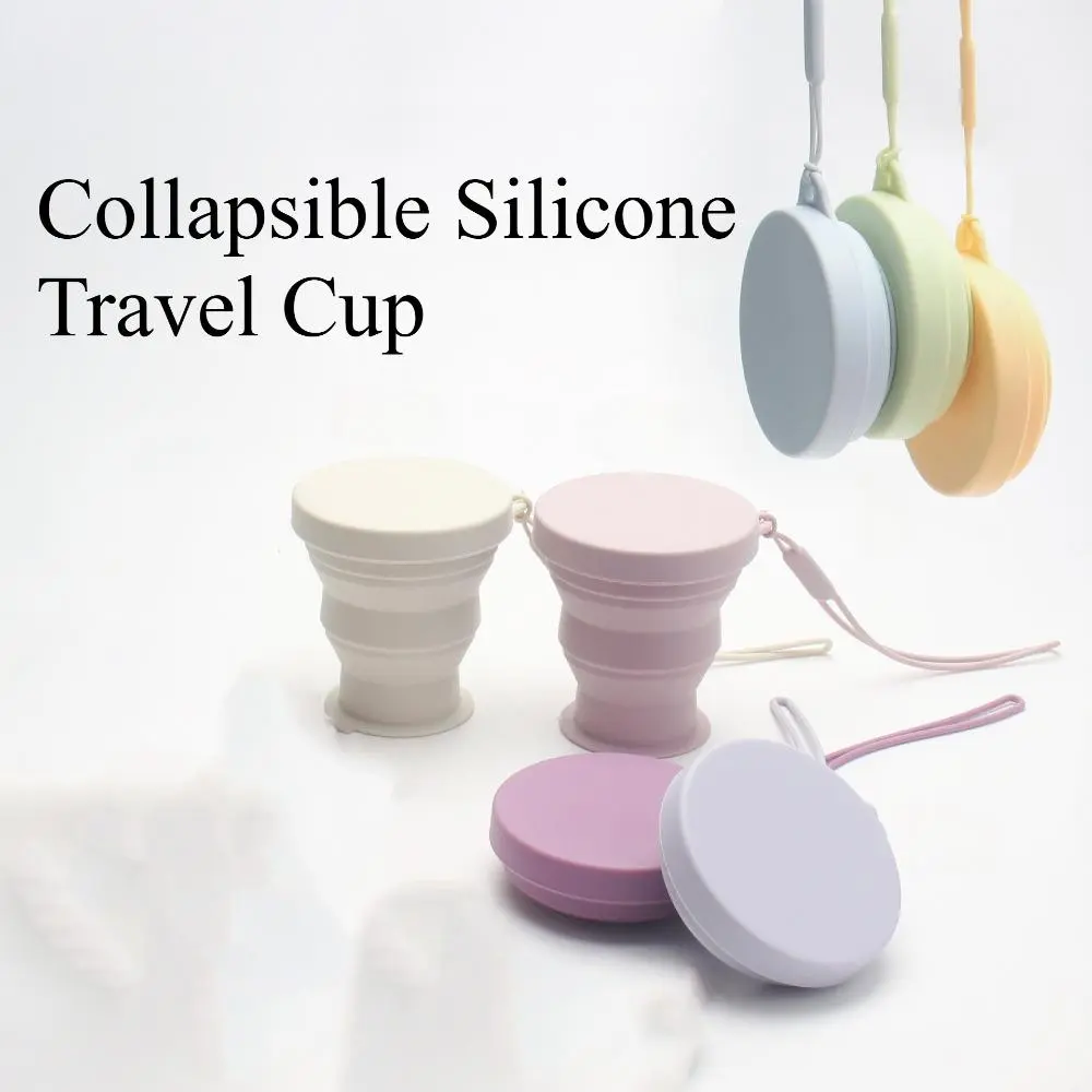 Portable Foldable Silicone Cup High Temp Resistant Collapsible Travel Mug Compact Outdoor Camping Cup Reusable Travel Mouthwash Cup with Dust Cover Lanyard