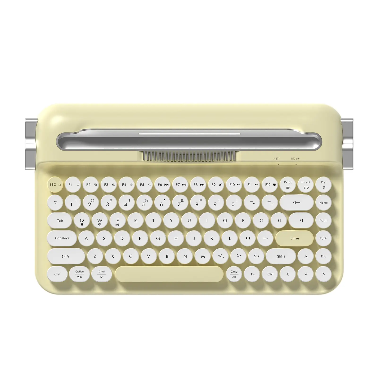 AJAZZ AF84 wireless typewriter keyboard, Round keyboard, dual-mode 2.4G Bluetooth retro punk film keyboard ABS material circular keycap mute button battery powered computer office keyboard can be placed on a tablet stand with self provided AAA batteries*2