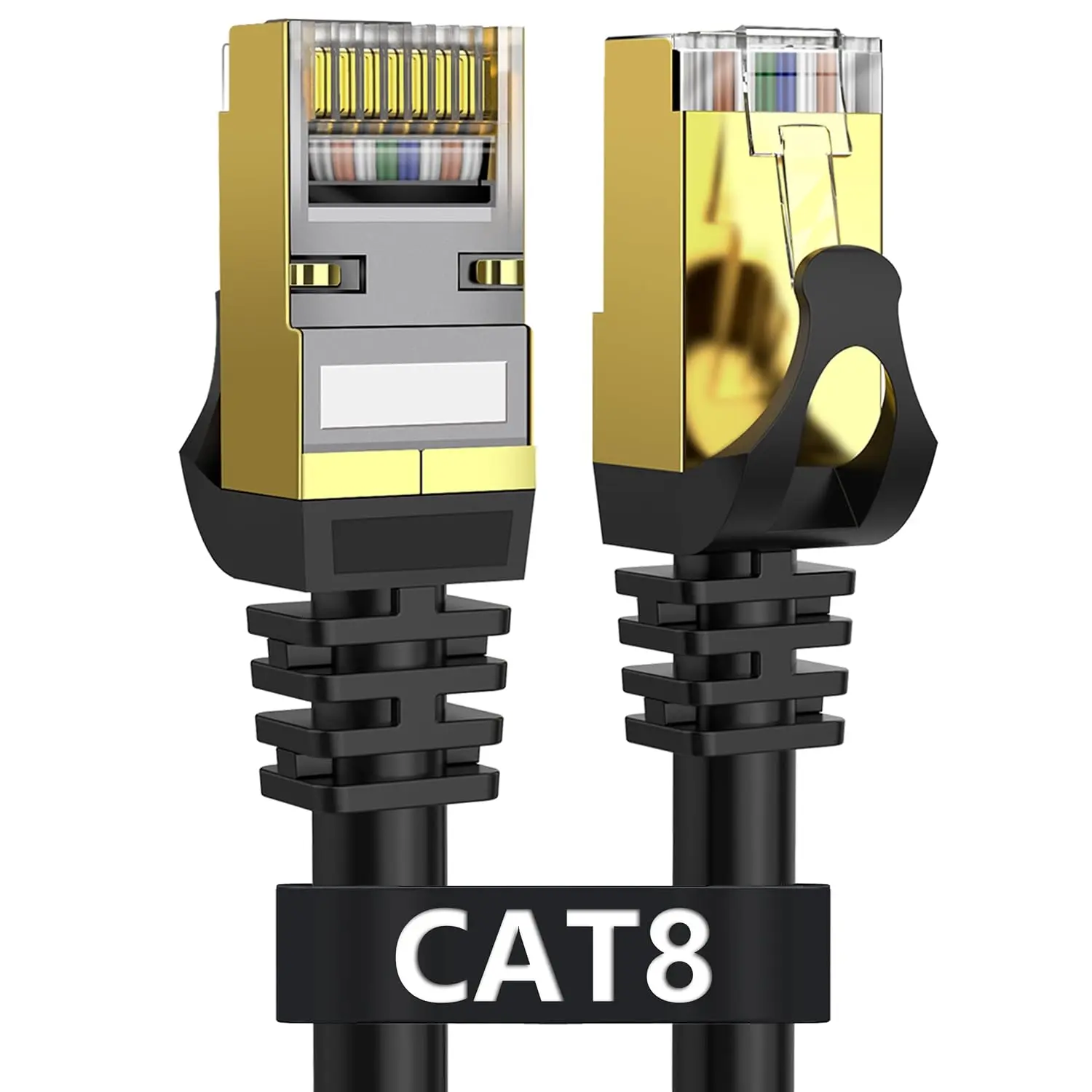 Heavy-Duty High-Speed 8 Ethernet Copper Core SFTP Network Cable, 1.5 ft 26AWG Shielded Direct Burial Wire, Weatherproof In-Wall RJ45 Patch Cord for Routers/Modems, 40Gbps 2000Mhz for Enterprises