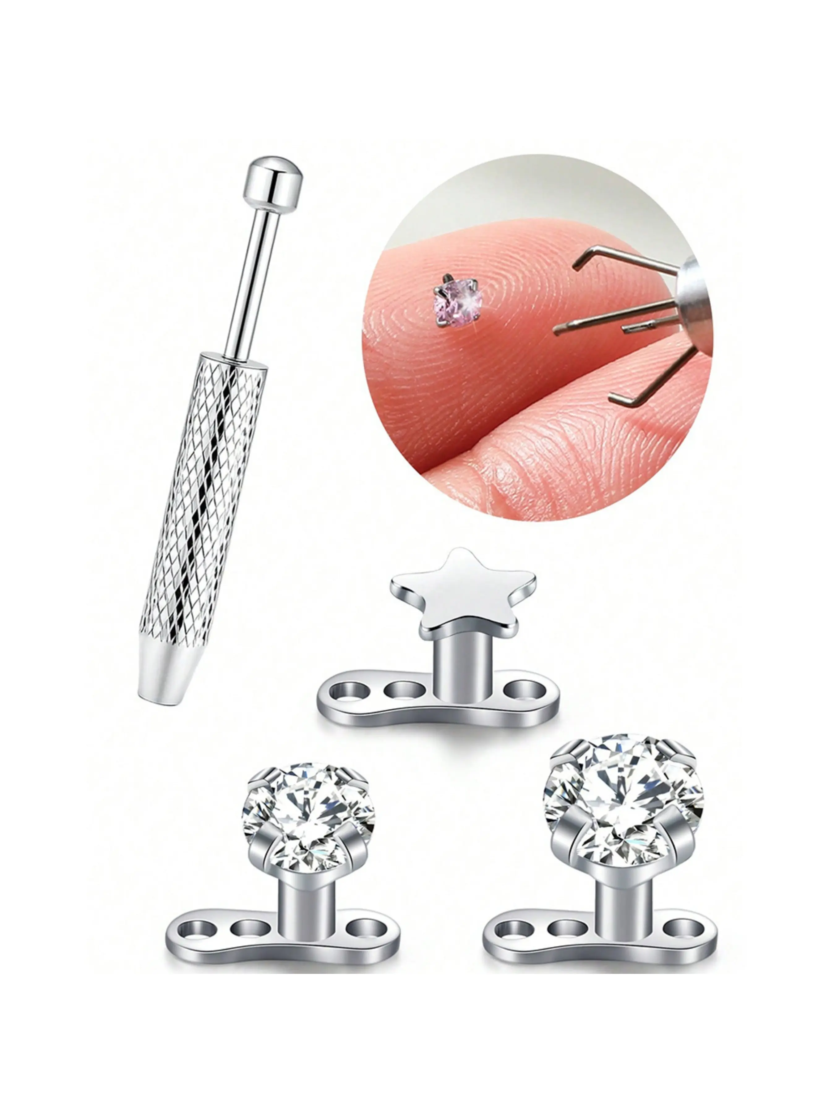 Dermal Anchor Stud With Taper Stainless Steel Skin Microdermal Body Piercing Jewelry Minimalist Style Cubic Zirconia Dermal Anchor Body Jewellery
