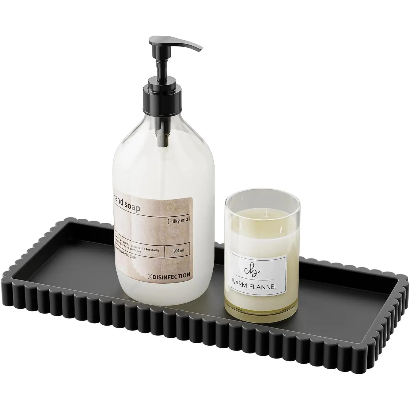 Scalloped Edged Small  Rectangle Bathroom Counter Tray 9.3"x4.3" | Decorative Sink  Holder Organizer for Perfume Lotion Candle, Countertop Tray for Soap Dispenser Kitchen, Black