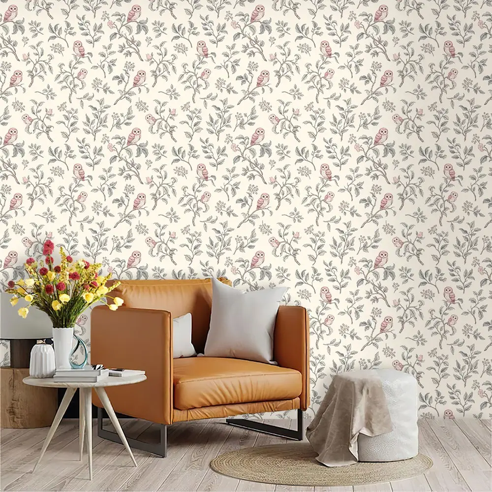 Vintage Hand-Drawn Owl Wallpaper, Mould-Proof PVC, Peel-And-Stick, Ideal for Kitchen/living Room/bedroom, Large Area Wall Decoration