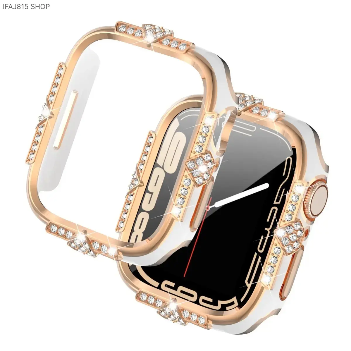 Rhinestone Tempered Glass Screen Protector Case for Daily Wear & Special Occasions, 2-in-1 Protective Apple Watch Cover, Compatible with Apple Watch 40mm 41mm 42mm 44mm 45mm 46mm 49mm, Series 1-10, SE, Ultra, Ultra 2