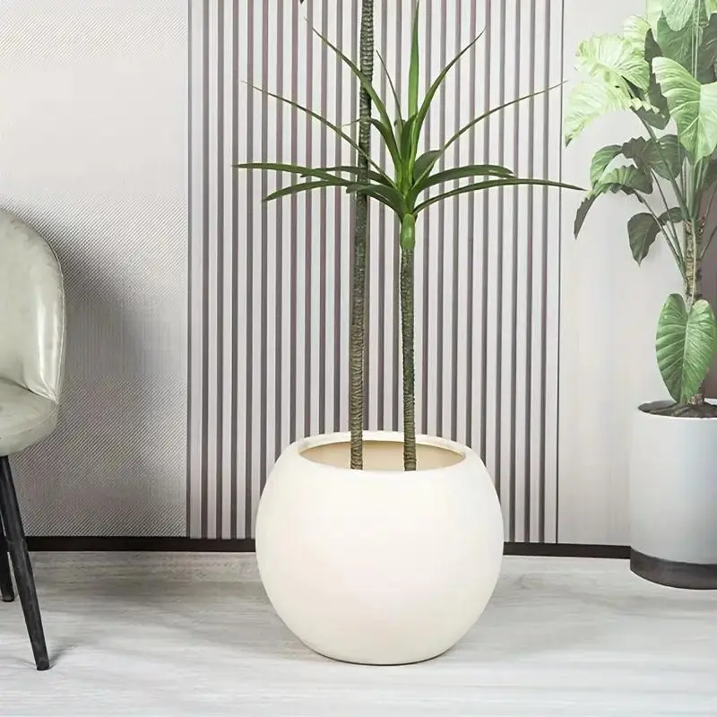 Round Plastic Flower Pot, Moder Plant Pot for Indoor and Outdoor Use, Garden Planters, Spherical Faux Rock Plant Pot for Artificial Plant Decor