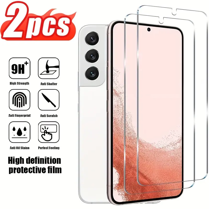 2pcs Full HD Clear Tempered Glass Screen Protector, High Clarity,, Drop-Proof, Scratch-Resistant, Anti-Fingerprint, Easy Installation, Glossy Surface, Compatible with Samsung Galaxy S20 FE/S21 FE/S23FE/S24FE/S25FE
