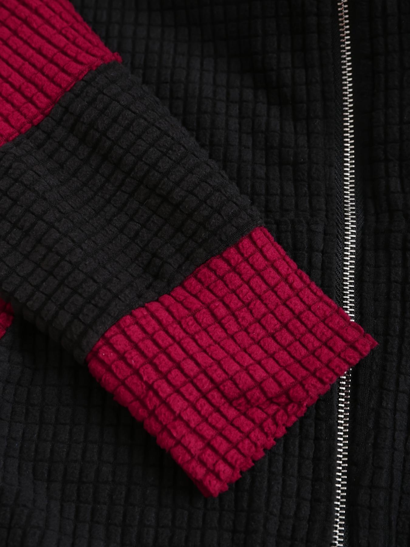 Women's Colorblock 3d Ear Design Textured Zip Up Hooded Coat, Cute Long Sleeve Pocket Outerwear for Fall & Winter, Women's Clothes for Daily Wear, Womenswear