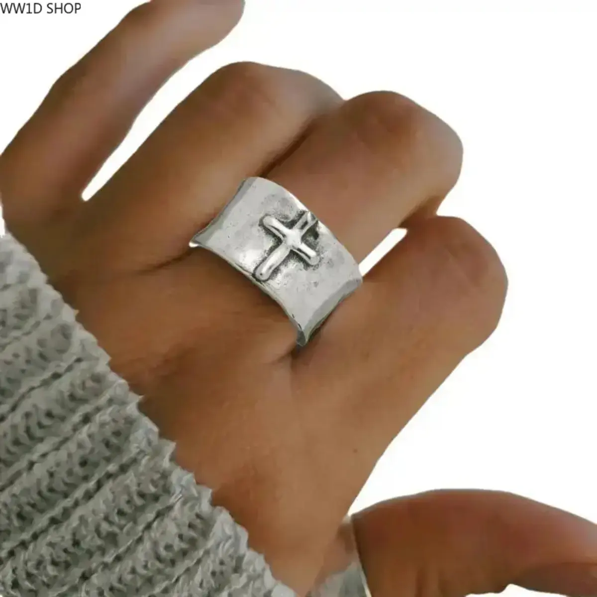 Distressed Wide-Band Crucifix Ring - Unisex Minimalist Faith Costume Jewelry for Casual Wear, Anniversary, Birthday, Engagement Occasions, Daily