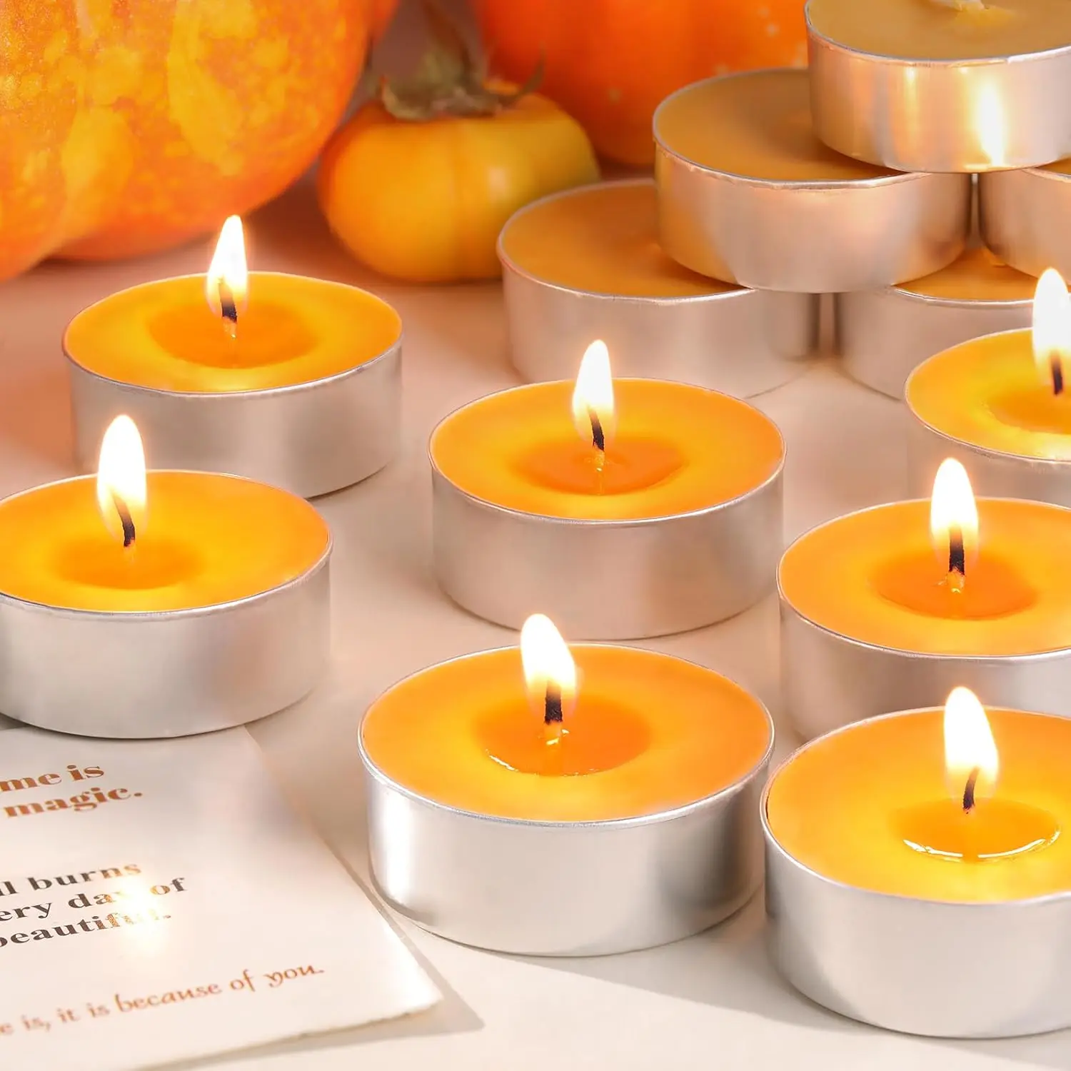 15 count Cinnamon Pumpkin Scented Tealight Candles, Orange  Lights Candles | 4H  Palm Wax  Candle for Weddings,Christmas,, Thanksgiving, , Bath