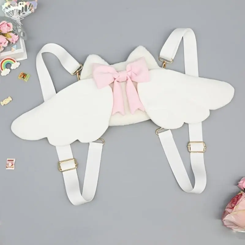 Sweet Lightweight PVC Angel Wing Bookbag - Red Bow Decor, Matching Headband, Organizer Backpack - One-Size, 2 Unique Styles for Casual Daily Use, Music Festivals, Travel Photos