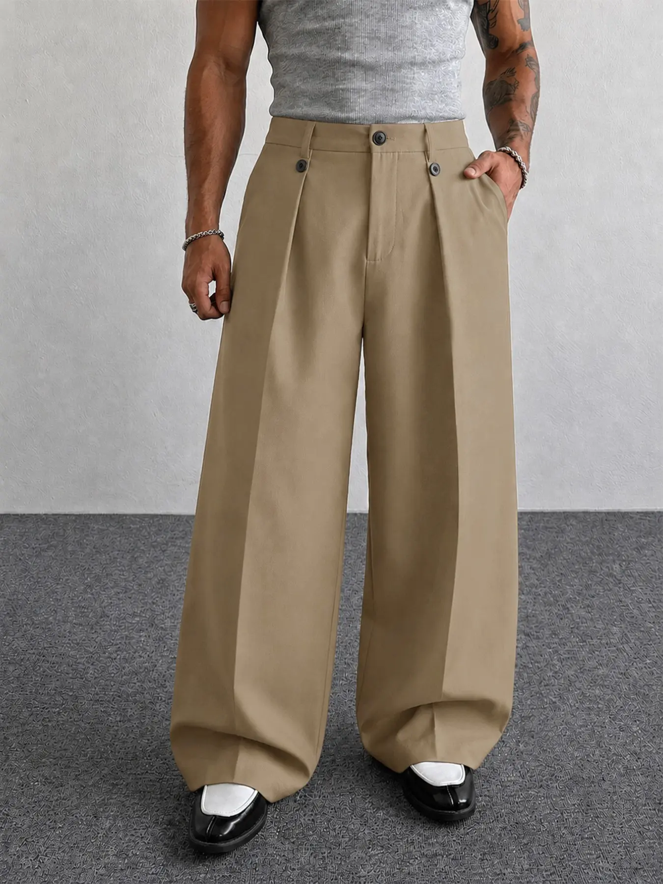 Men's Summer Suit Pants, Loose Wide Leg Long Pants, Casual Minimalist Trousers, Casual Business Pants with Pockets, Plain Color, Slim Fit, Office Wear, Daily Use