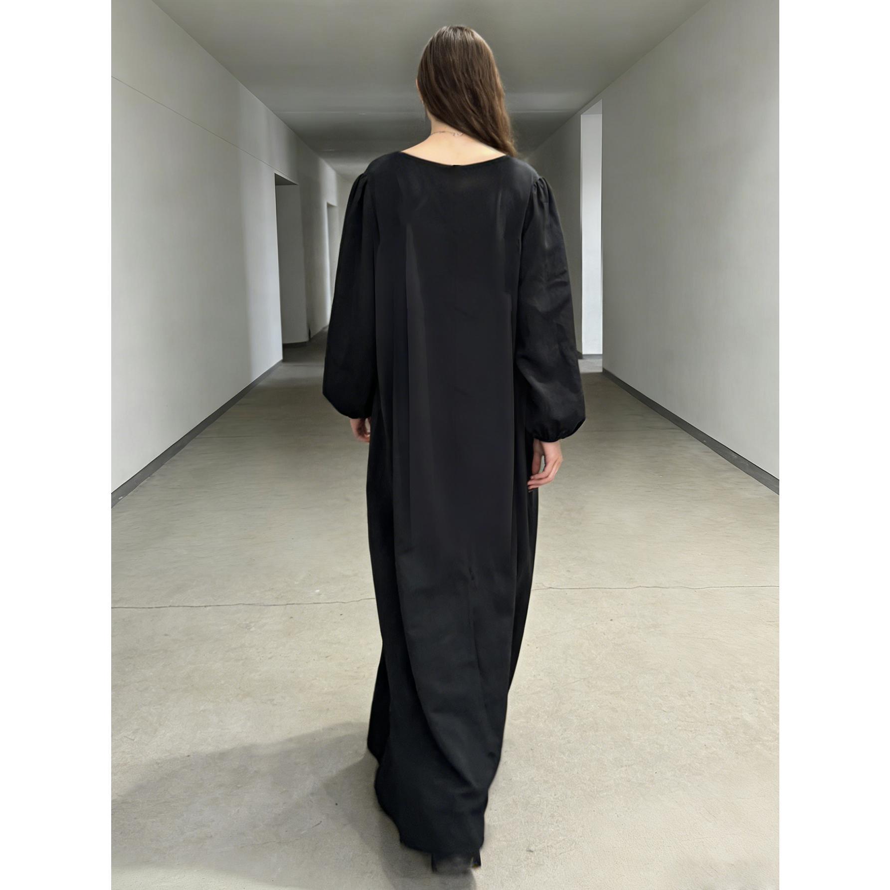 Plus Size Elegant Solid Black Maxi Dress 1XL-4XL | Flowy Button-Front Gown | Modest Chic for Church, Formal Events, Dinner & Everyday Wear