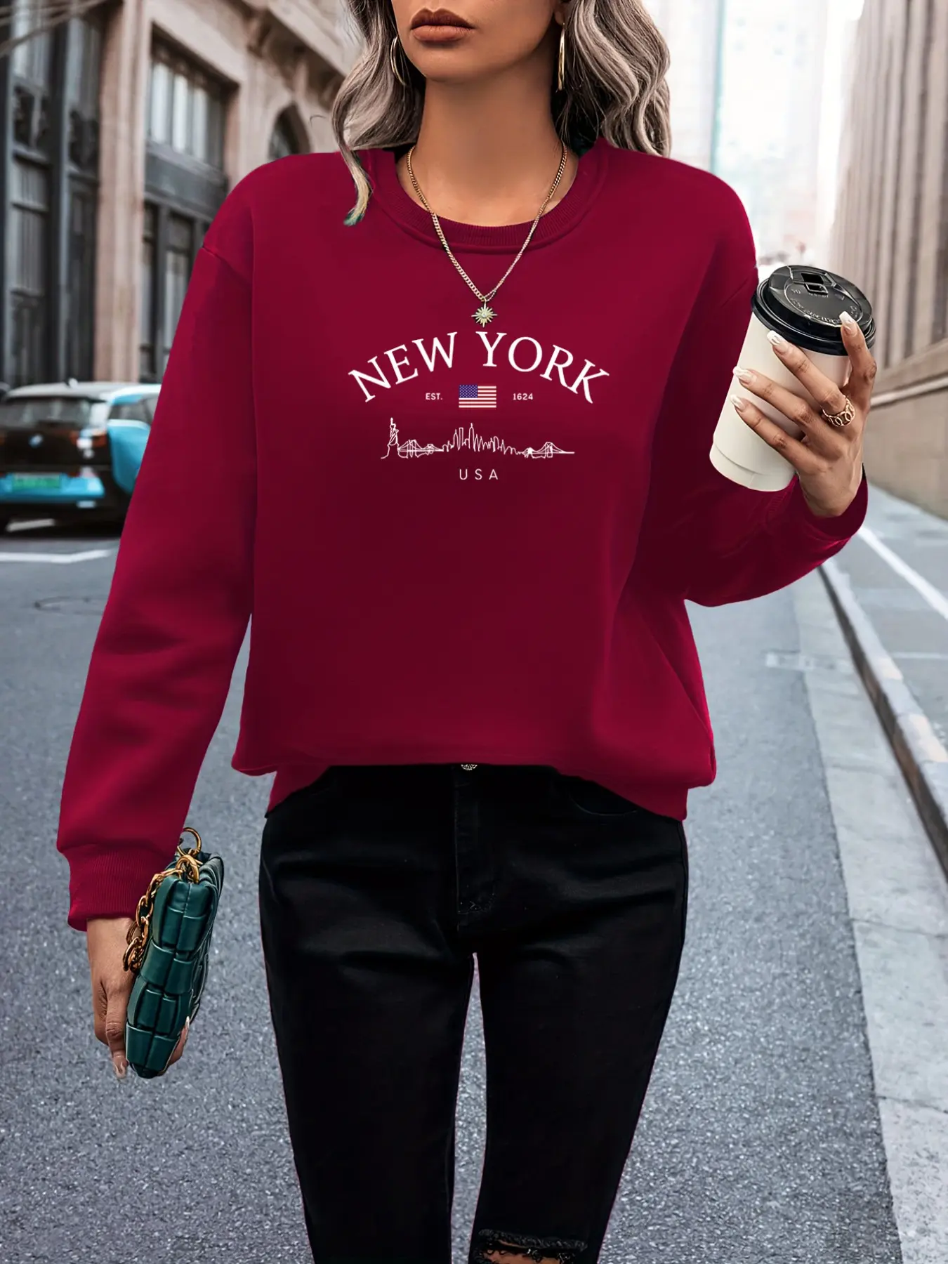 European and American Women's Fashion Round Neck Sweatshirt, New York Letter Print, Casual Sports Jacket for Fall and Winter