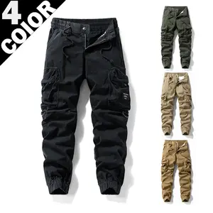 Slightly elastic long pants, American style heavy-duty men's plus-size casual jogger pants, high street trendy zippered workwear trousers