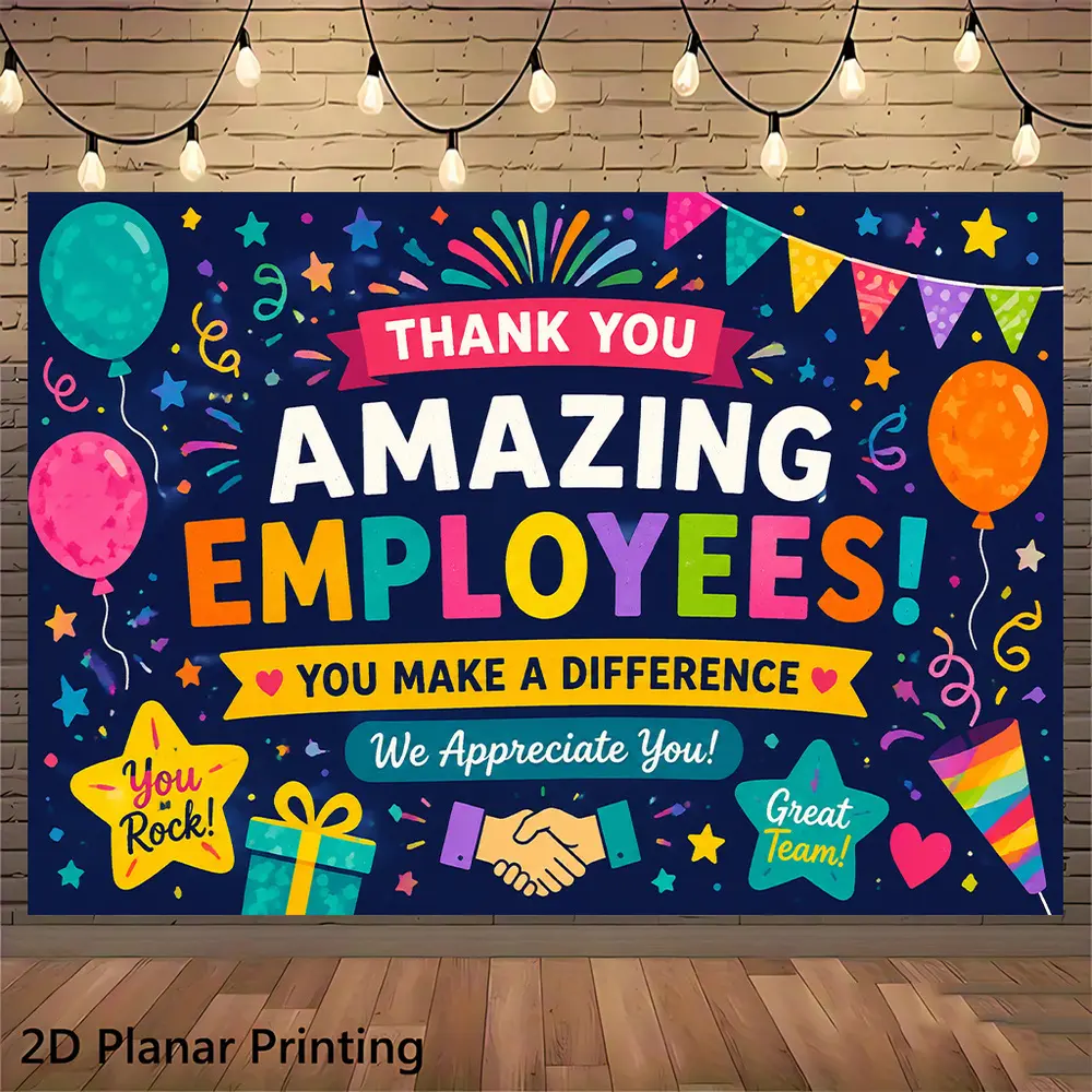 2D Flat Banner employee appreciation themed polyester photography backdrop, HD digitally printed soft lightweight foldable background cloth, suitable for corporate company events, team celebration parties, group portrait photos, i