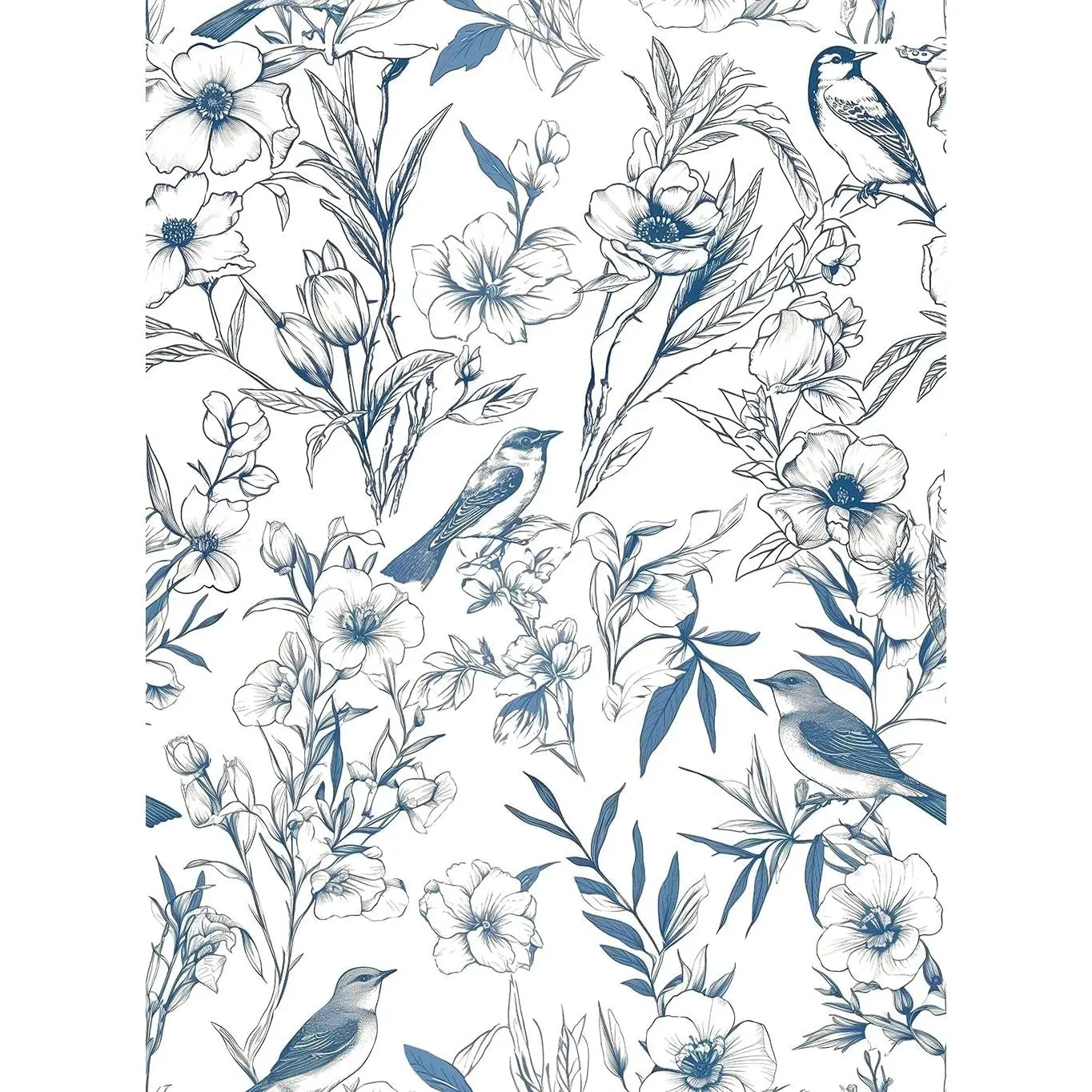 Navy Blue Floral and Birds Shelf Liner Contact Paper Peel and Stick Botanical Birds Wallpaper for Walls Cabinets Dresser Drawer Bedroom Bathroom Kitchen Furniture Decal
