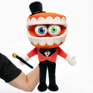 The Amazing Digital Circus Caine Plush Toy Big Open Movable Mouth Two Different Color Giant Eyes Small Black Top Hat Red Circus Suit Black Bow Tie Magic Wand Accessory Soft Flannel Stuffed Doll Cartoon Animation Gift For Kids Teens Halloween Sofa Bedroom