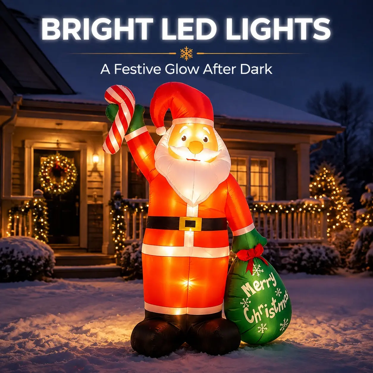 Christmas Santa Claus LED Light-Up Inflatable Candy Cane Gift Bag, Outdoor Festival Decoration, Wholesale Available, Cross-Border Special