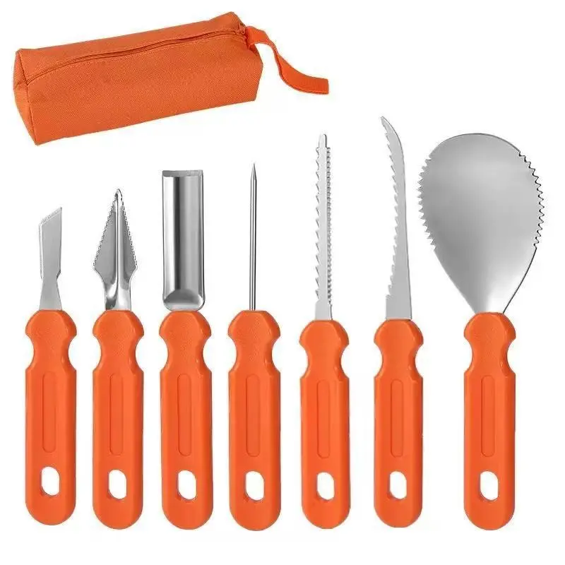 7-Piece Halloween Pumpkin Carving Kit, Stainless Steel Pumpkin Lantern Cutting Mold and Carving Tools, DIY Jack O' Lantern Making Toolkit