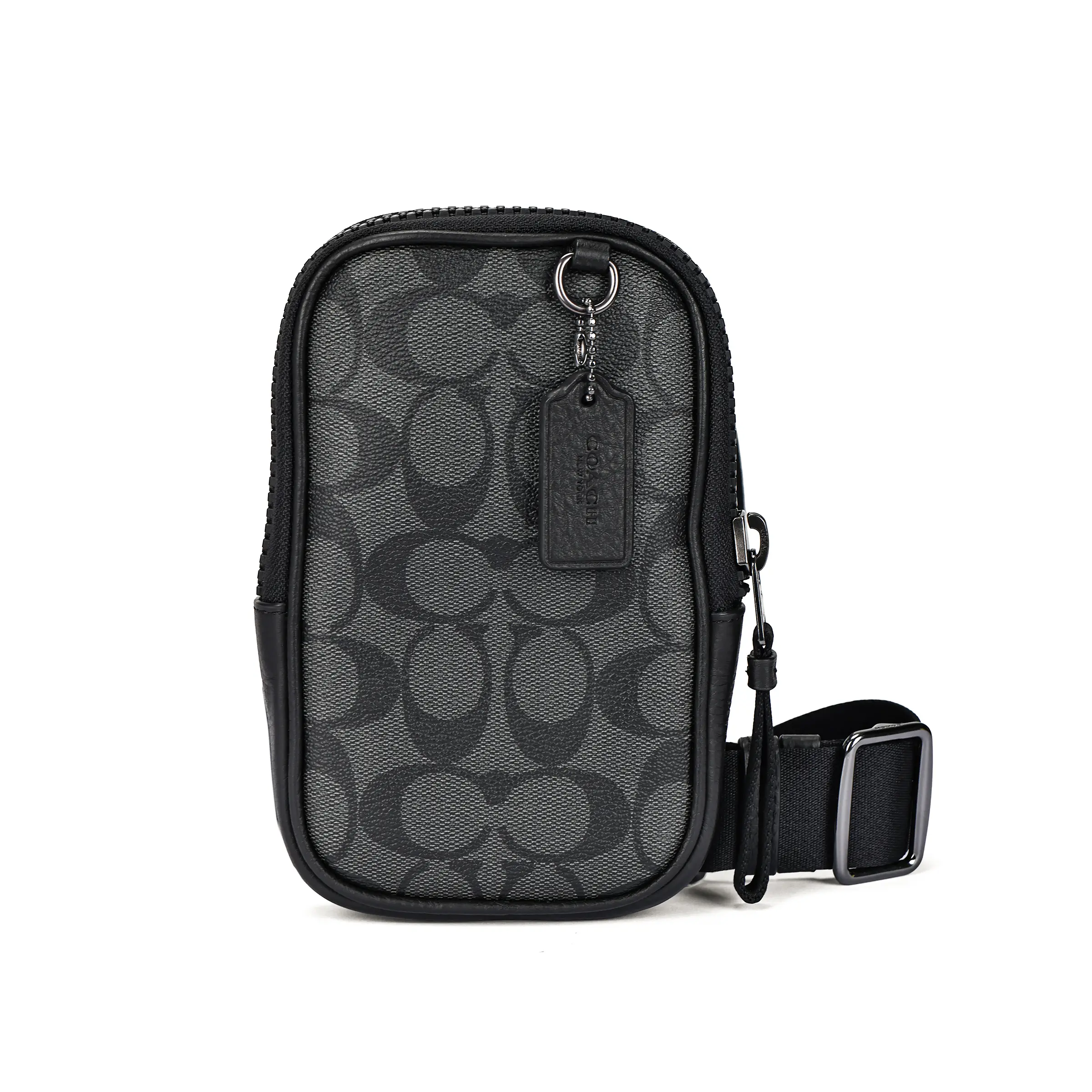 COACH Crossbody Bag for Women – Small Multi-Function Zippered Canvas and Pebbled Leather in Charcoal and Black