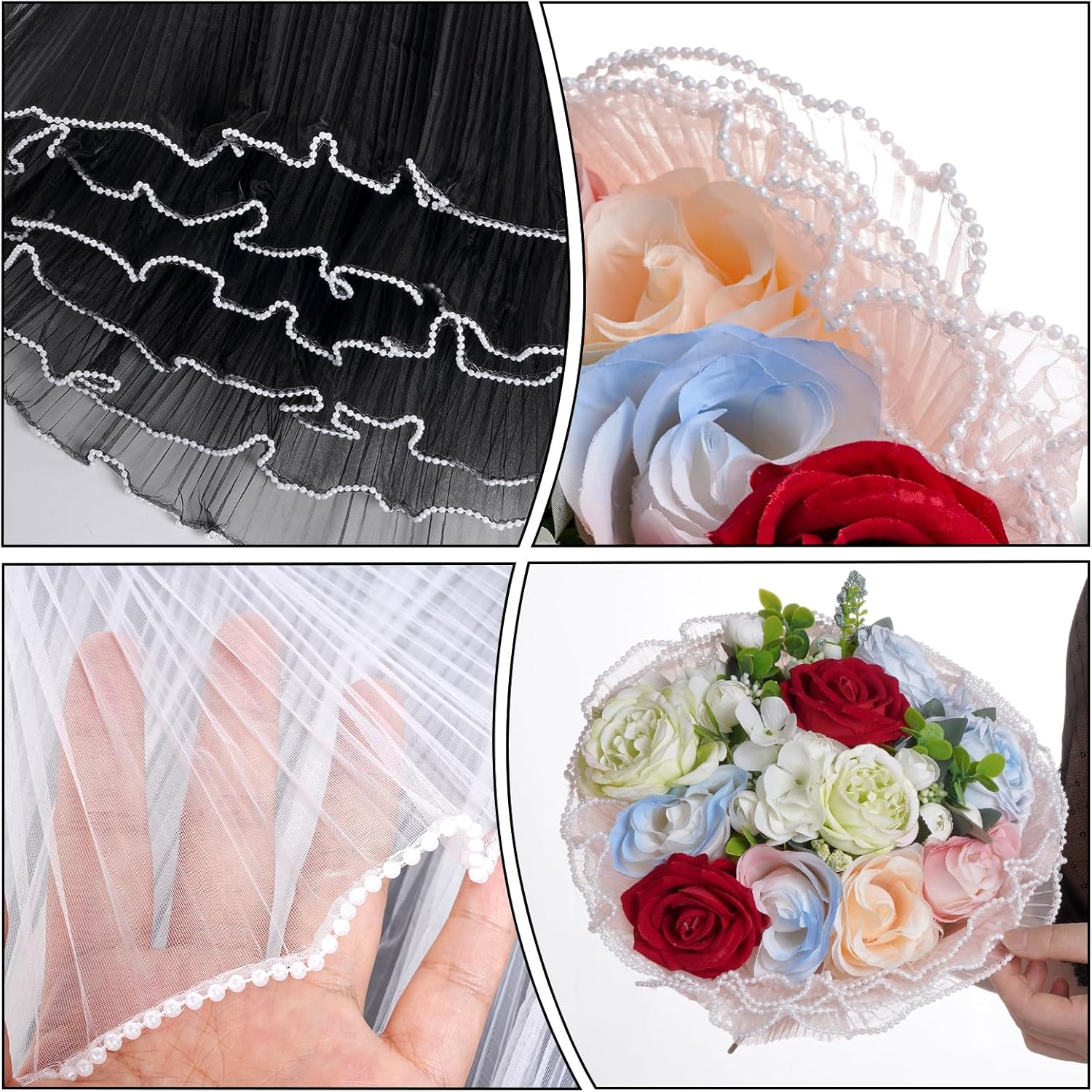 3 4.37 Yard Flower Wrapping Mesh Paper Mesh Wrapping Paper   Edge Bouquet Packaging Paper Wrinkled Translucent for Mother's Day Valentine's Day Florist Wedding