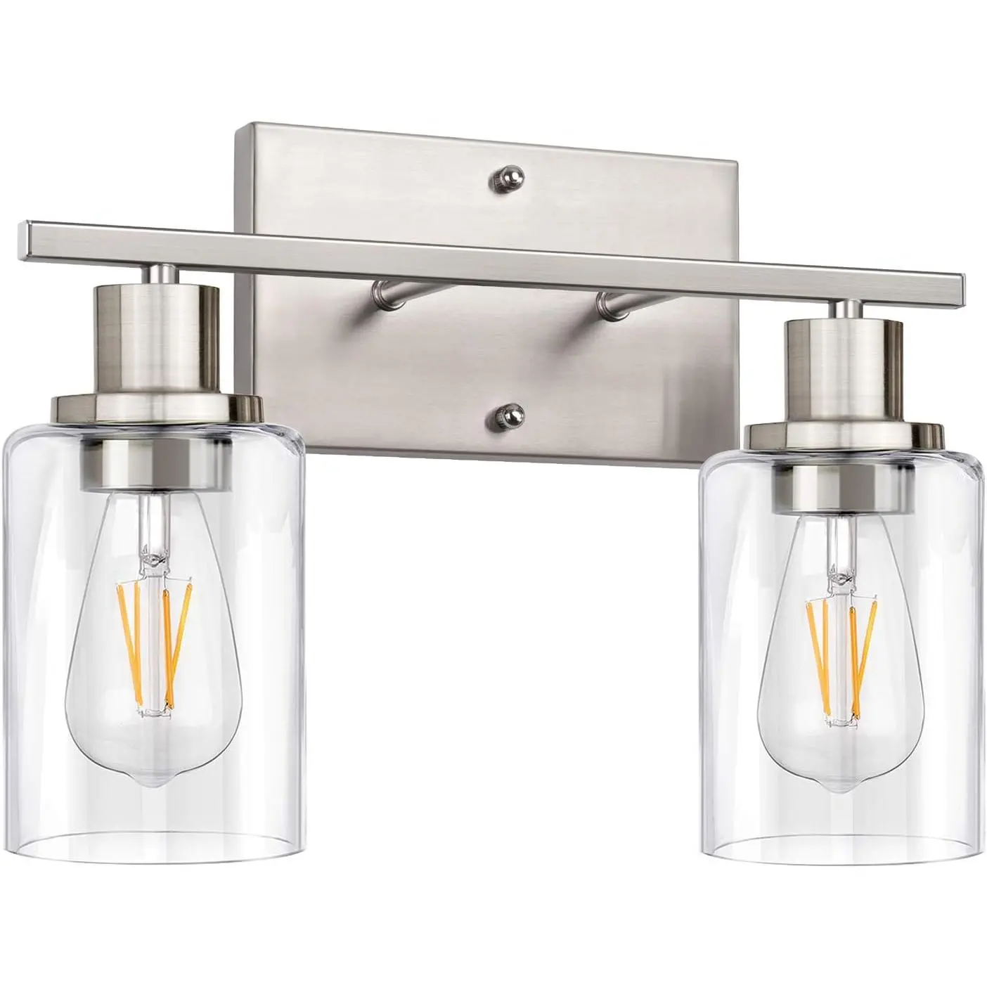 2-Lights Brushed Nickel Bathroom Vanity Light Fixture - Minimalist Wall-Mounted Dimmable Edison Water Resistant Fixture for Bathroom Decor, Bedroom