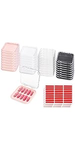 32 Pack Press on Nails Boxes, 2.75 x 2.75 Inch Press on Nail Display Case, Acrylic Fake Nails Storage Package Containers with 120 Adhesive Nail Tapes for Press on Nail Business Nail Art Salon