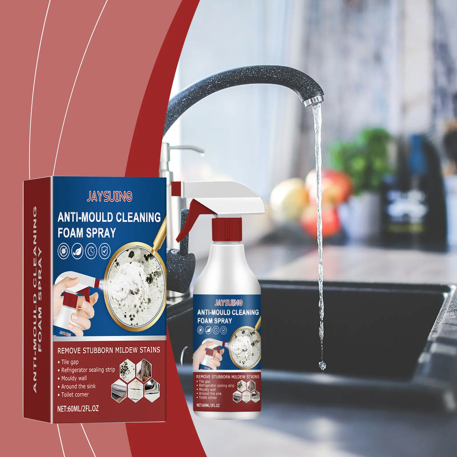 Jaysuing Deep Clean & Stain Remover All-Purpose Cleaner Spray, Anti-Grime All-Purpose Cleaner for Household Walls, Tile Grout & Kitchen Bathroom Mold Stains, Anti-Grime All-Purpose Cleaners, Deep Clean & Stain Remover All-Purpose Cleaners
