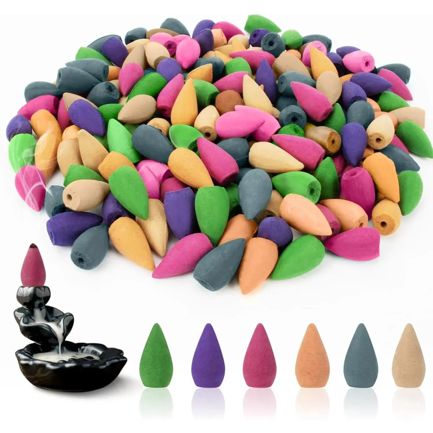 Backflow Incense Cones for Waterfall - Waterfall Scented Incense Cone 108 PCS Backflow Smoke Burning Cone Incense Bulk 6 Different Incense Waterfall Cones for Backflow Waterfall Incense Burner