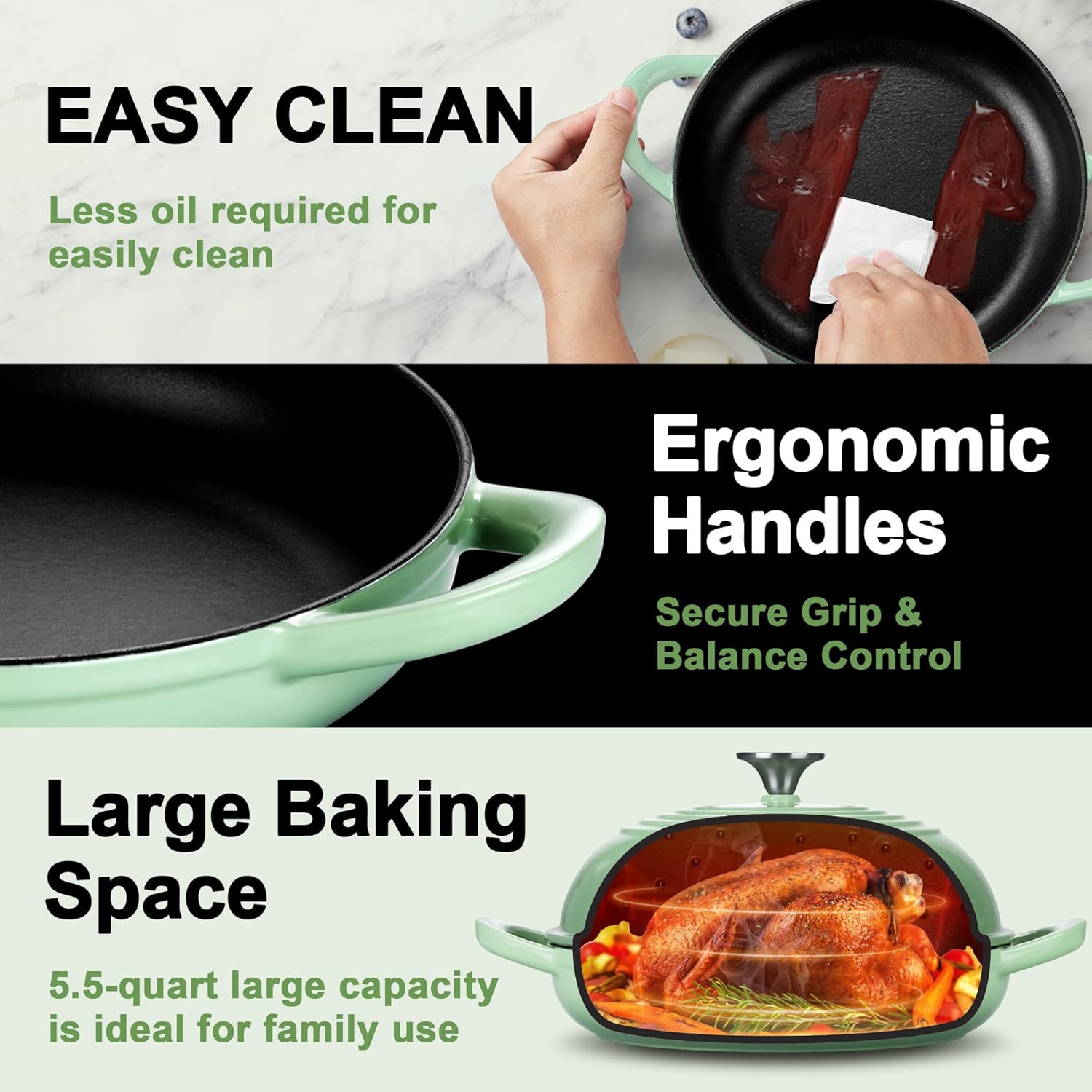 Dutch Oven for Bread Baking, 5.5 Quart Enameled Cast Iron Bread Oven with Lid, Round Bread Pan for Homemade Sourdough Baking, Easy to Clean & Dome Lid, Pistachio Green Dutch Oven for Bread Baking, 5.5 Quart Enameled Cast Iron Bread Oven with Lid, Round Bread Pan for Homemade Sourdough Baking, Easy to Clean & Dome Lid, Pistachio Green