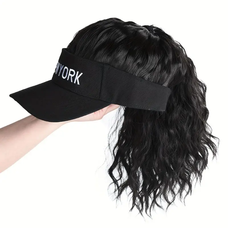 Ladies Hat Wig with Ponytail Wig Hat, Ladies Hat with Hair Ponytail Baseball Cap Wig, Synthetic Hat Wig, Ladies Adjustable Black Baseball Cap Wig