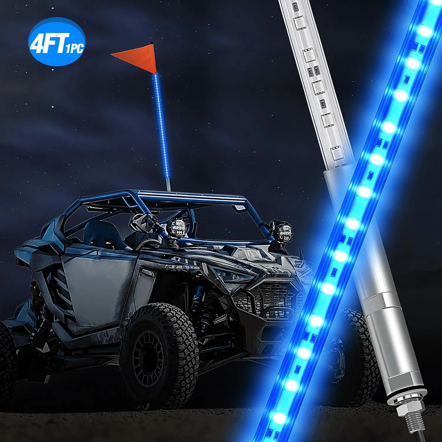 Nilight 4FT Blue LED Tube Whip Light - Aluminum Base, Polycarbonate Build, Waterproof, Bright Colors, Safety Signal, Easy-Install Durable 12V DC Fixture for Riders' Riding Vehicles, Outdoor Decoration