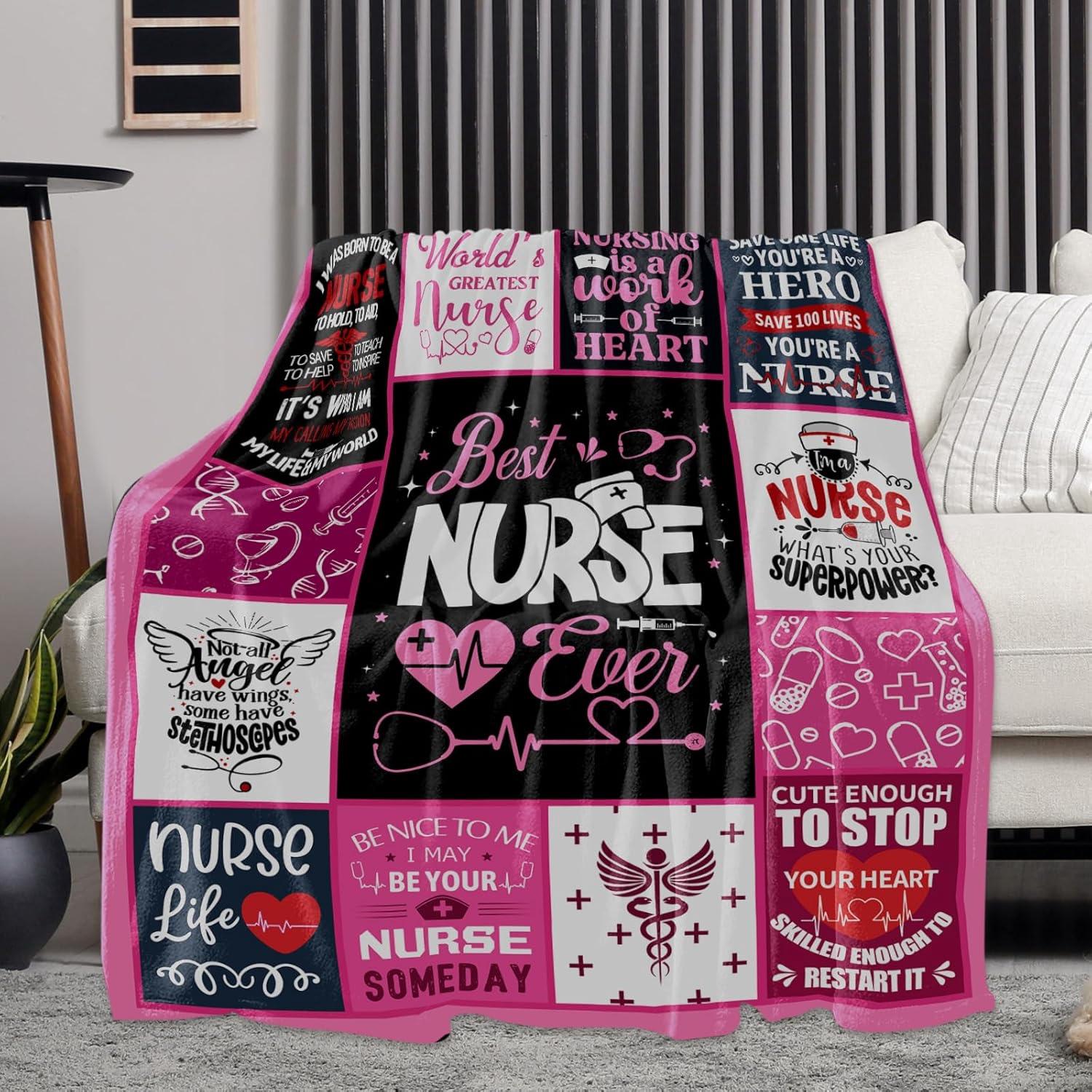 Nurse Blanket 80"X60", Nurse Gifts for Women, National Nurses Day Gifts for Nurse, Nurse Gift for Her, Nurse Week Gifts, Nurse Practitioner Gifts, Nurse Appreciation Gifts, Christmas Birthday Graduation Gifts for Nurse