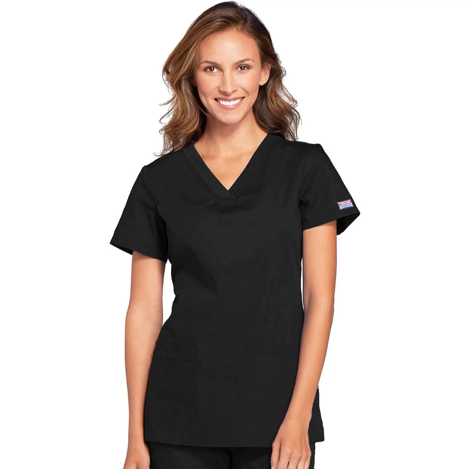 Women’s V-Neck Polyester-Cotton Scrub Top, Multi-Size Comfortable Medical Work Clothes with 3 Pockets, Short Sleeve Nursing Uniform for Healthcare Professionals, Three Pockets