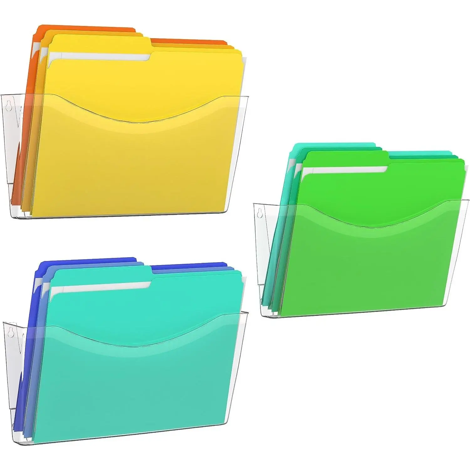 3 Pack Clear Single Pocket File Holder Hanging Wall Mount Organizer for Mails Magazines, Ideal for Storage Organization in Office and Home
