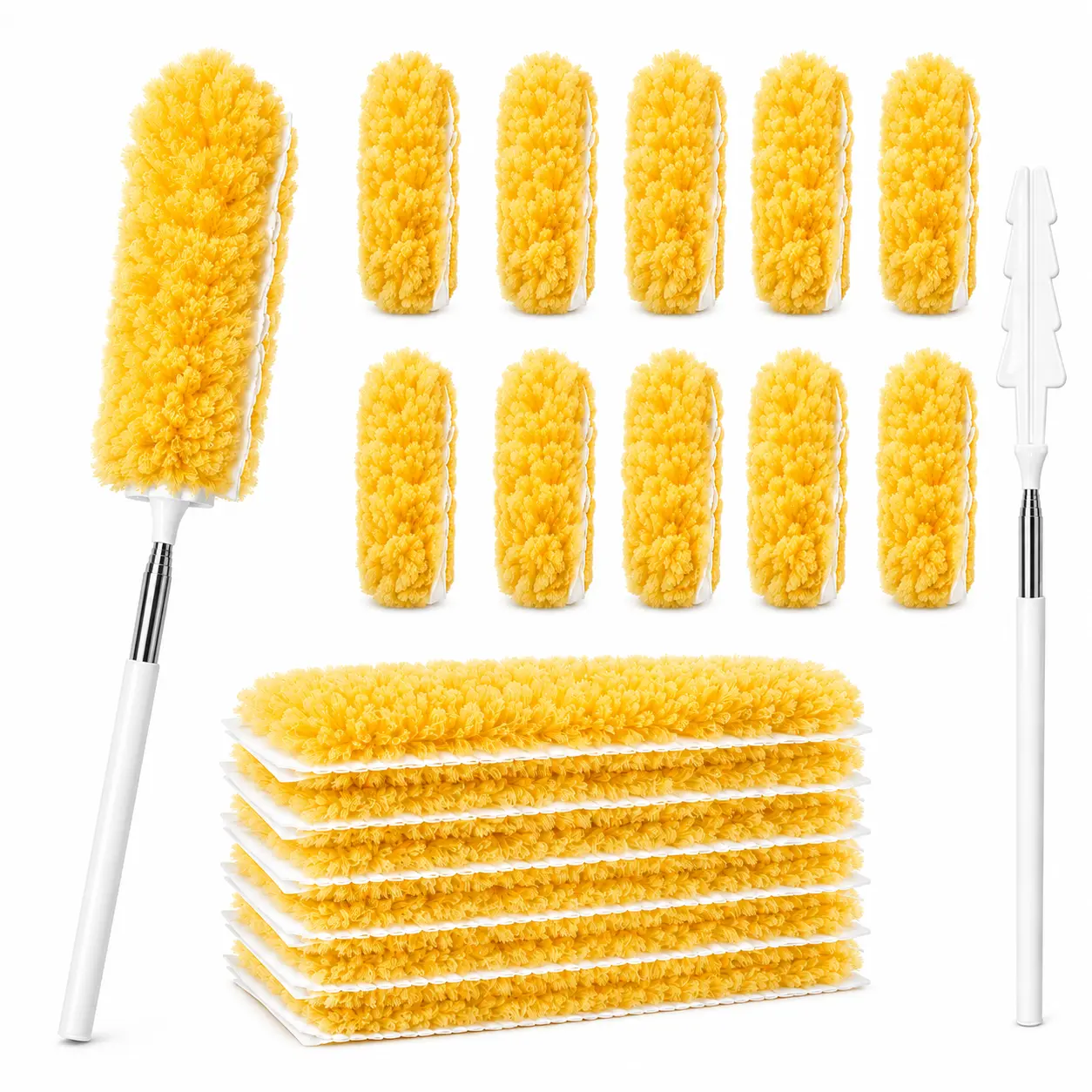 20PCS 360° Duster Refills with 1 Handle, Heavy-Duty Disposable Duster Kit for Furniture, Blinds, Ceiling Fans and Home Cleaning