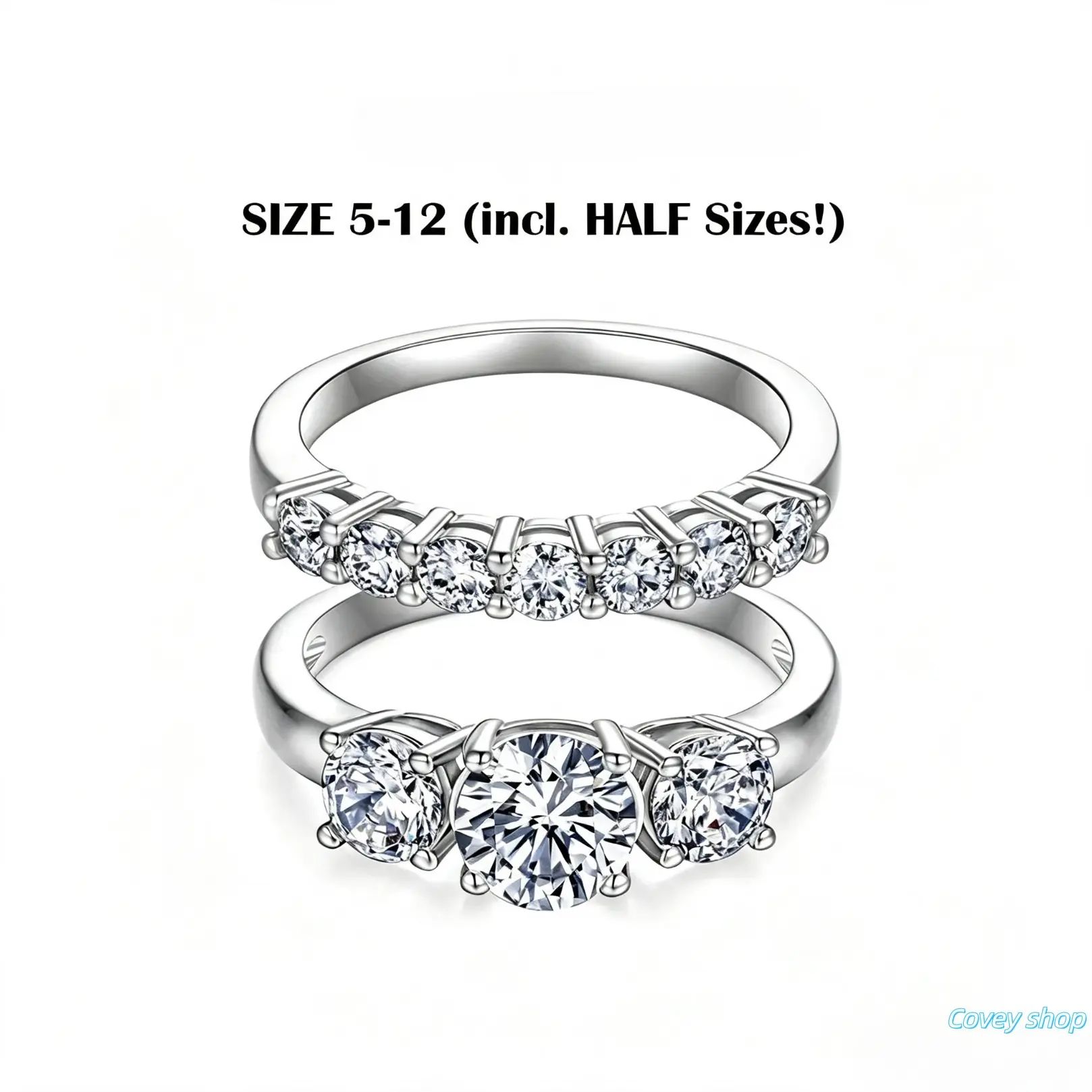 1CT Lab Created Moissanite Stackable Ring Set, Three-Stone Engagement Ring Matching Eternity Band, Elegant Fine Jewelry, Ideal Promise And Wedding Gift For Women