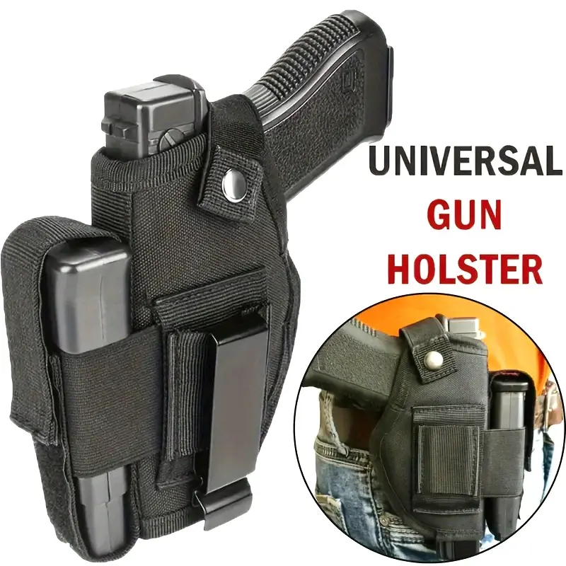 Black Tactical Gun Holster, Classic Wool Blend Waist-Mounted Design for Unisex Outdoor Concealment with Snap Closure, Tactical Look, Hunting Gear, Tactical Accessories, Outdoors