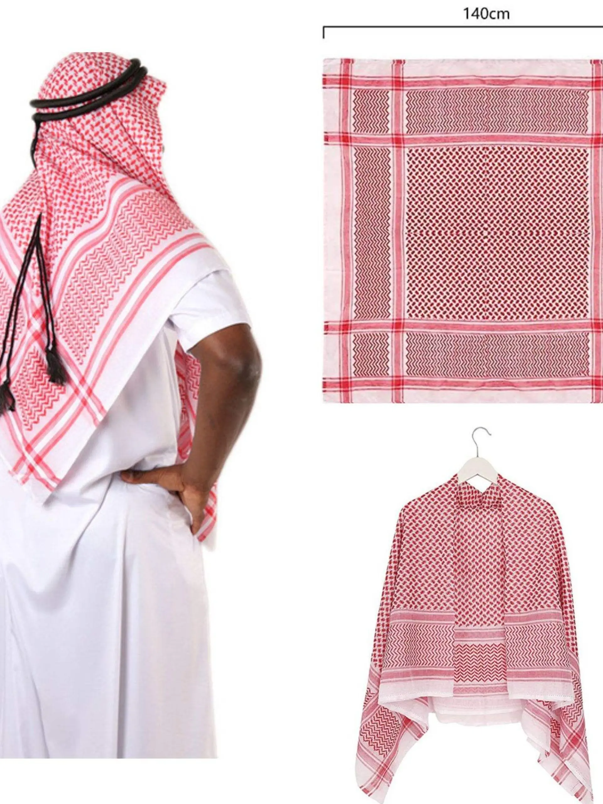 Shemagh Arab Headscarf, Loose-Fit All-Over Print Men's Scarf, Windproof Dubai Arabic Headwrap, Fashion Accessory Muslim Headscarf 55 Inches