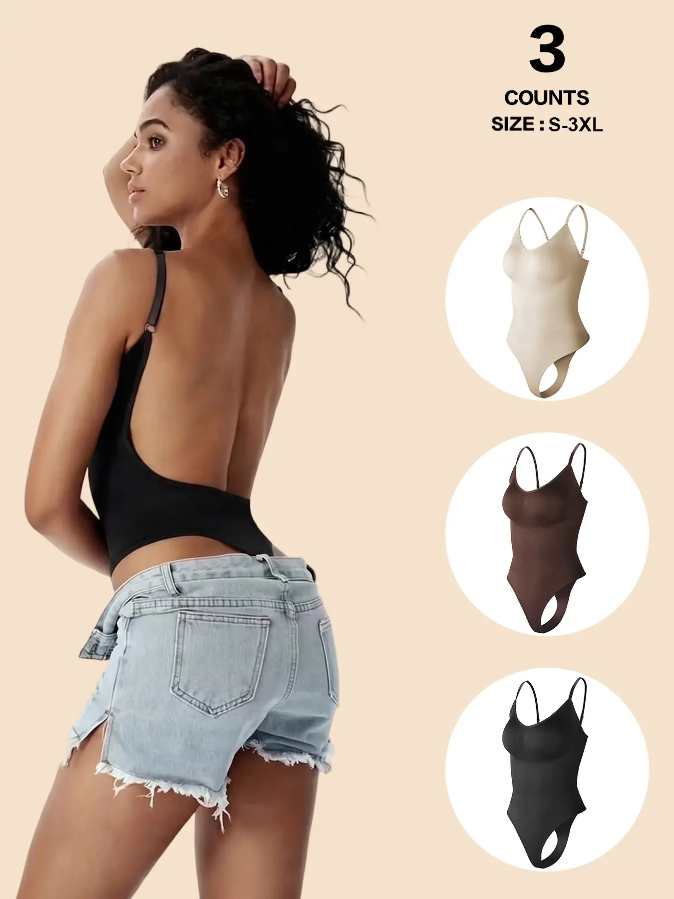 Deep U Shape Open Back Bodysuit, Organic Textile Romper, Casual Style, All Seasons Wear, Summer Bodysuit, Y-Type Silhouette, Plain Surface, Unlined, Waist Bodysuit, Underwear