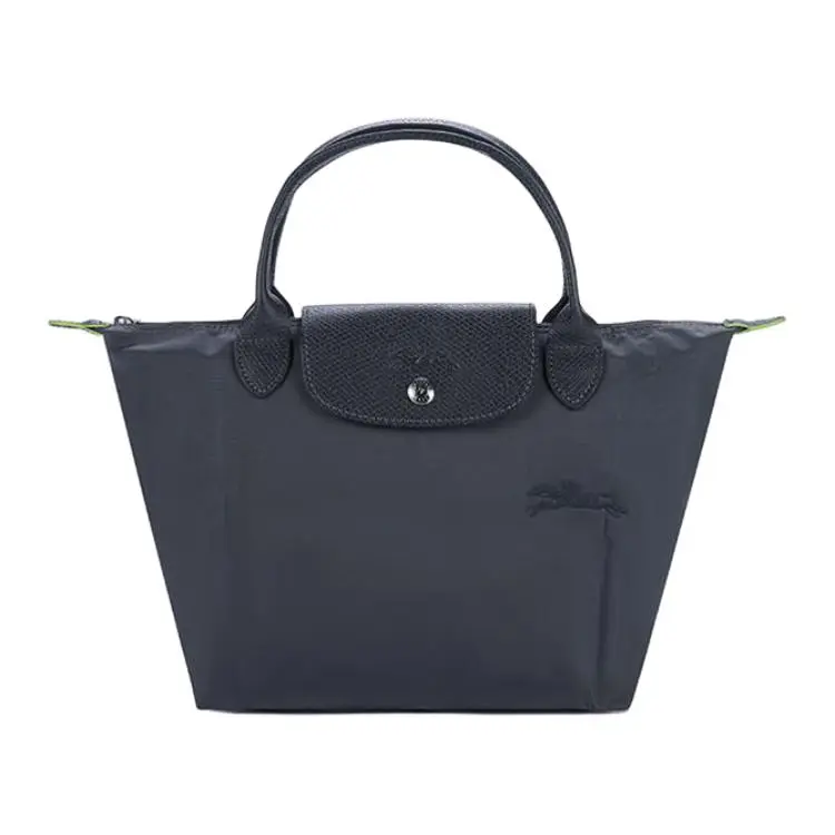 Longchamp Le Pliage Green 23 Small Tote Bag for Women, Eco-Friendly Canvas and Leather, Top-Zip Closure, Graphite Grey