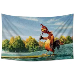 Funny Chicken Joe Surfing Meme Flag 3x5 Ft - Cool Bird Beach Aesthetic Living Room Wall Decor for College Dorm & Man Cave Retro Movie Fan Gift Tapestry