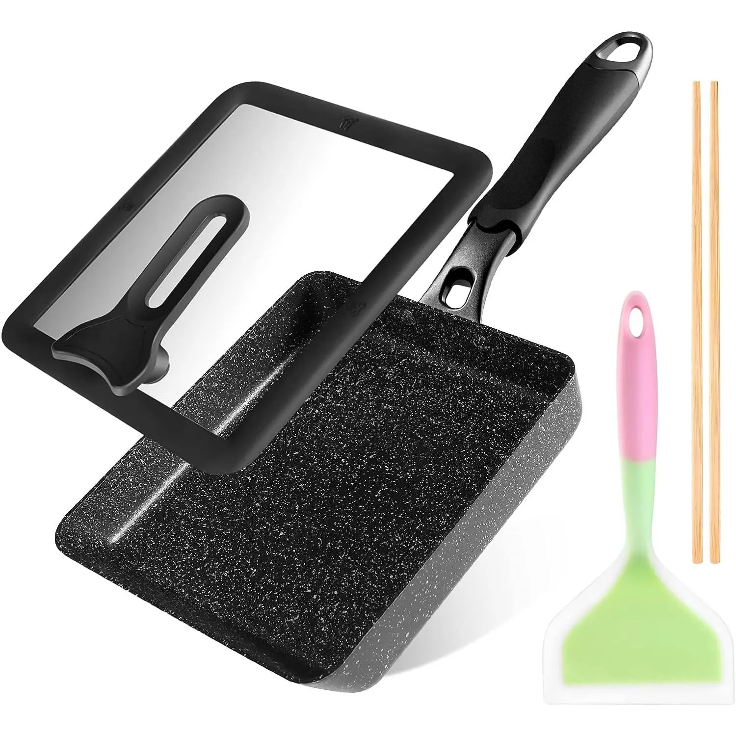 Tamagoyaki Pan - Japanese Egg Pan with Lid, Square 7x6 Inch | Japanese Omelette Pan For Rolled Omelets - Nonstick Tamago & Square Frying Pan, Induction Ready, Heat-resistant Handle