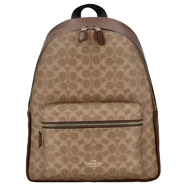 COACH Charlie 30 Large Capacity Backpack for Women – Classic Monogram Coated Canvas, Casual Style, Light Brown