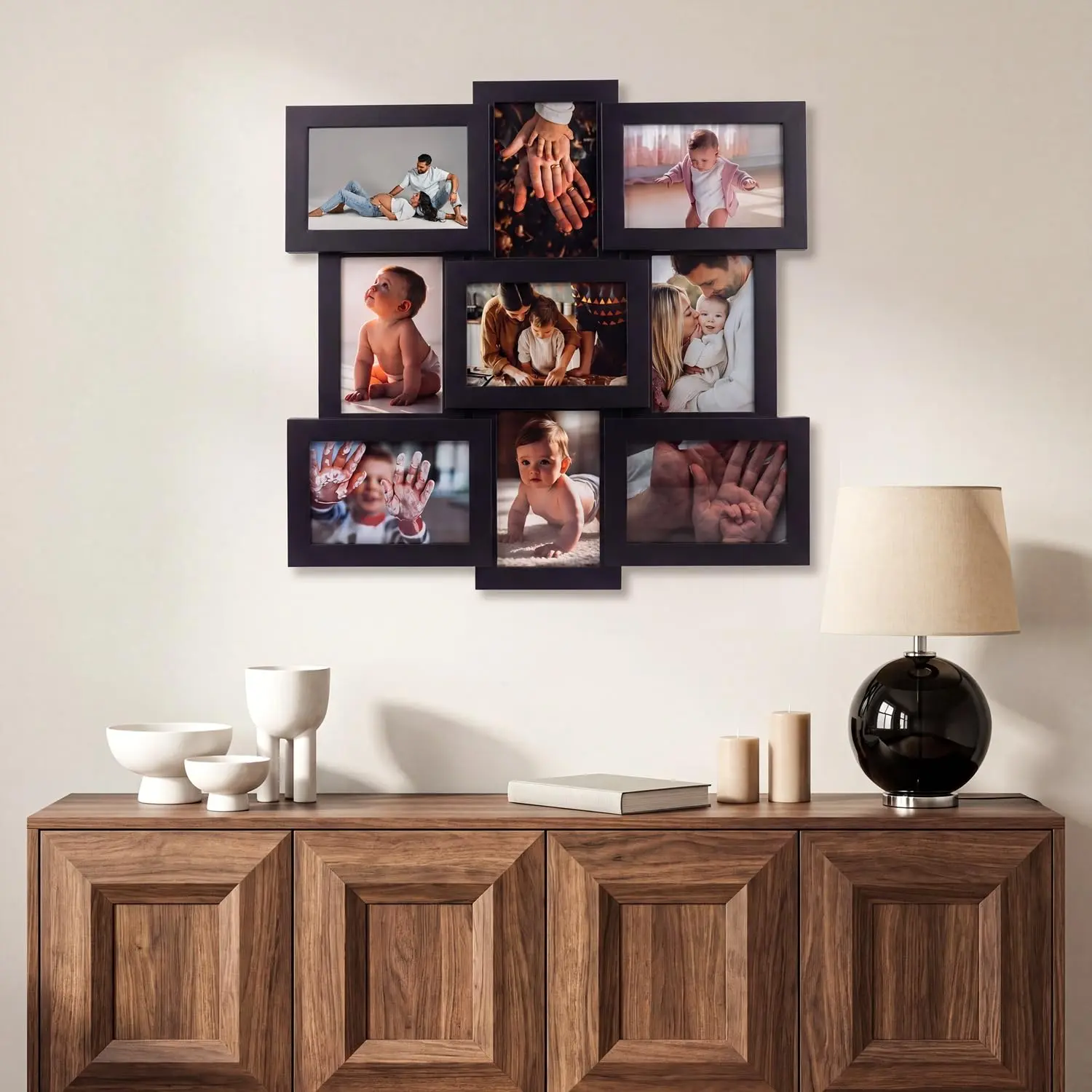 Collage Picture Frame Set - Grid Multi Photo Wall Frame with Glass Front, MDF Construction, Wall Mountable, Gallery Decor for Family & Wedding Photos